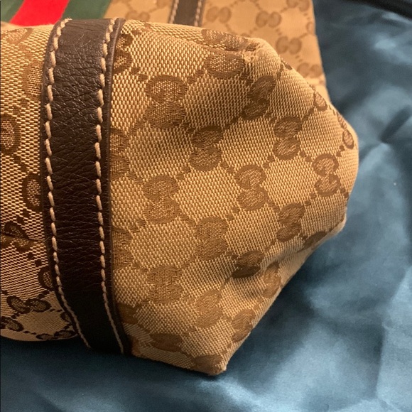 Gucci Brown and Green Monogram Tote Like New Authentic - Picture 3 of 15